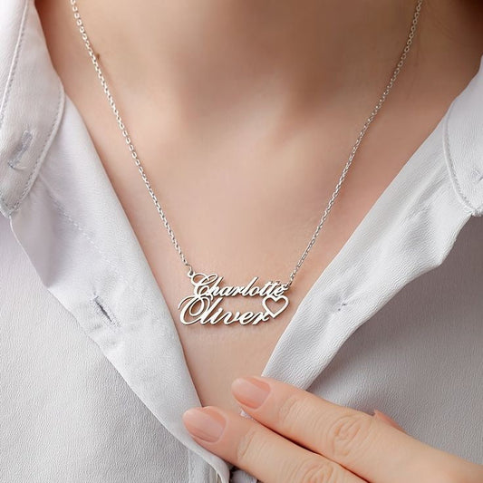 Custom Double Name Necklace with Heart