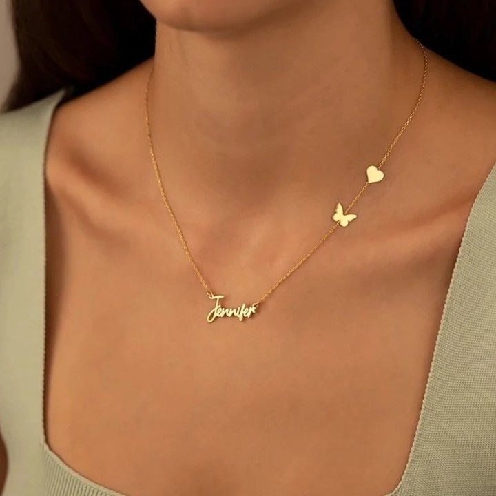 Butterfly & Heart Name Necklace