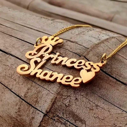 Custom Couple Name Necklace with Crown & Heart