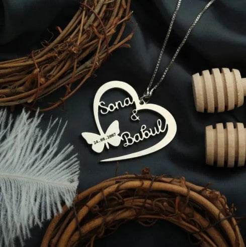 Name Necklace with Heart & Butterfly