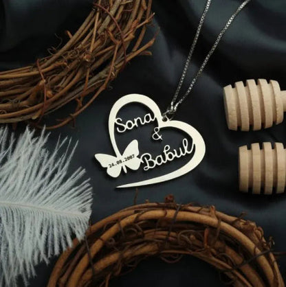 Name Necklace with Heart & Butterfly