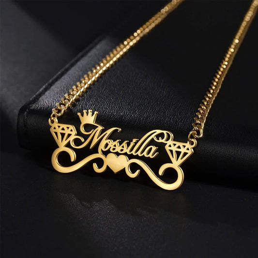 Custom Name Necklace with Diamond Shapes