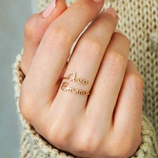 Couple Name Ring – Customizable Gold-Plated