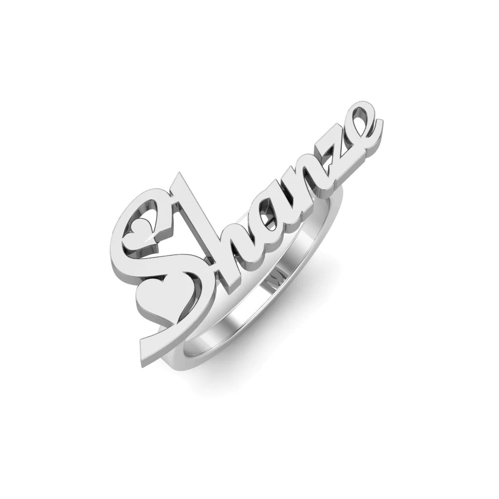 Small 2 Hearts Name Ring