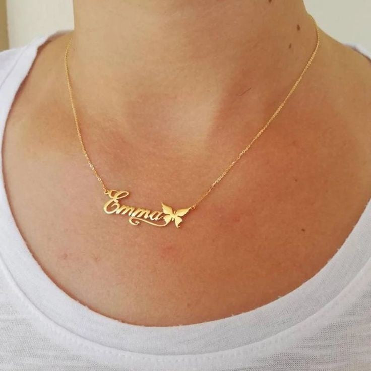 Custom Single Name Necklace with Butterfly