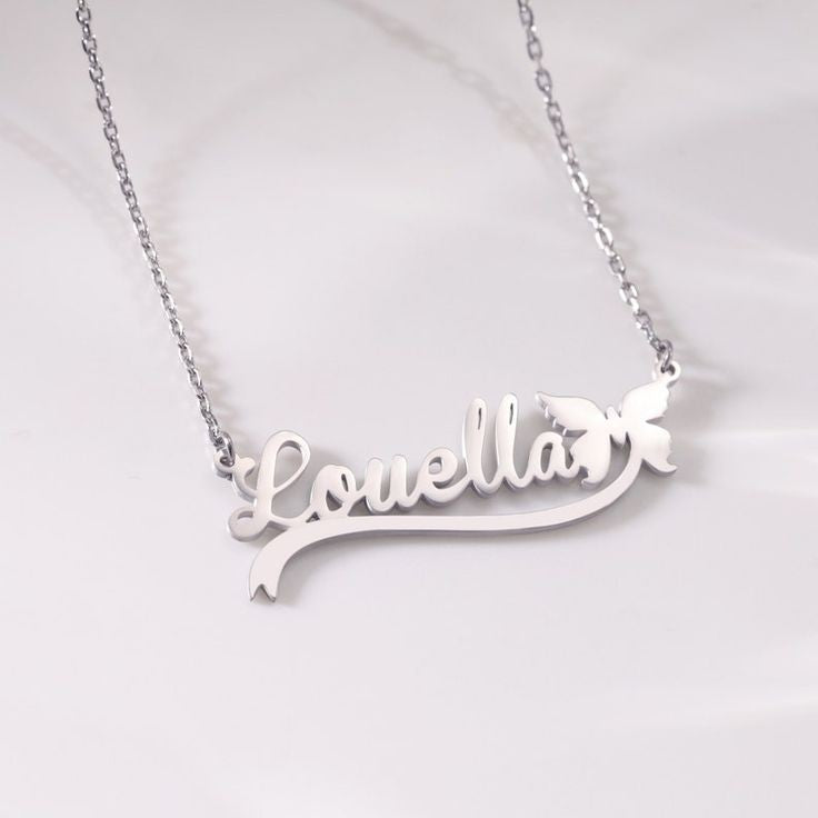 Custom Single Name Necklace with Butterfly