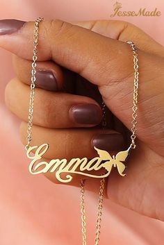 Name with Butterfly Necklace