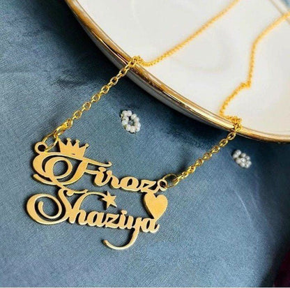 Custom Couple Name Necklace with Crown & Heart