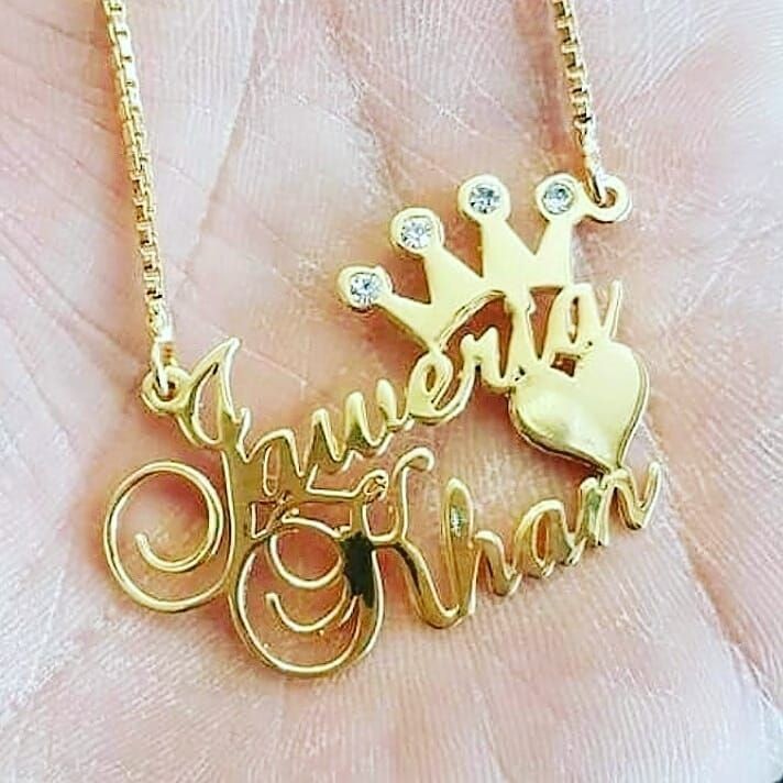 Custom Couple Name Necklace with Crown & Heart