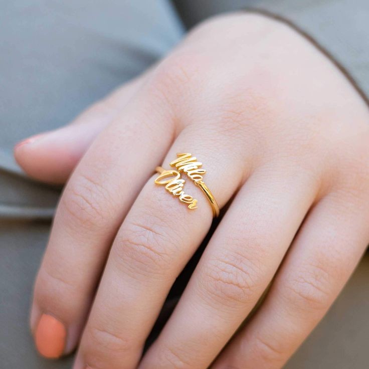 Couple Name Ring – Customizable Gold-Plated