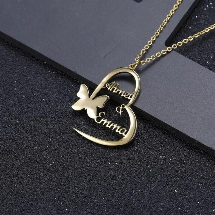 Name Necklace with Heart & Butterfly