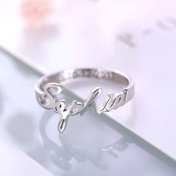 Small 2 Hearts Name Ring